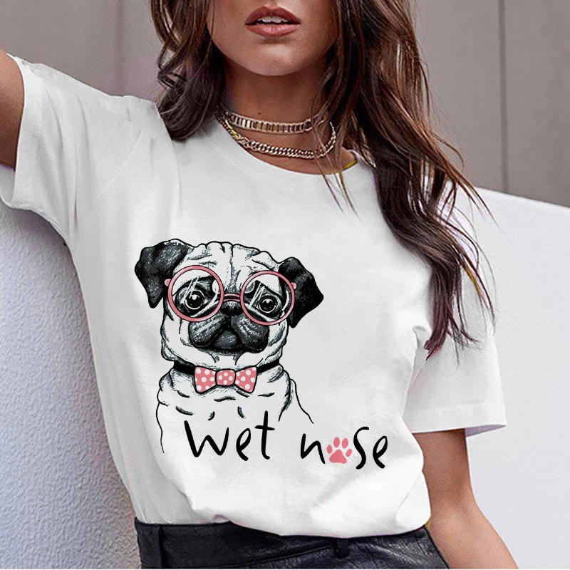 Verão bonito pug cão animal impressão tshirt das mulheres t camisa de manga curta para roupas femininas ulzzang harajuku camisa Verão bonito pug cão animal impressão tshirt das mulheres t camisa de manga curta para roupas femininas ulzzang harajuku camisa