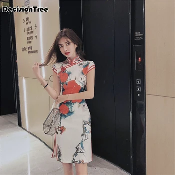 

2020 pink young lady cheongsam dress for women print flower&peacock sexy qipao chinese dresses chinese dress