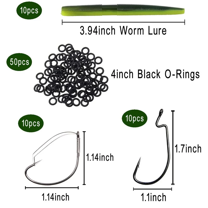 81pcs/box Wacky Rig Fishing Worm Kit Wacky O-Rings barbed Hooks Plastic  wacky Worms soft bait for bass trout fishing