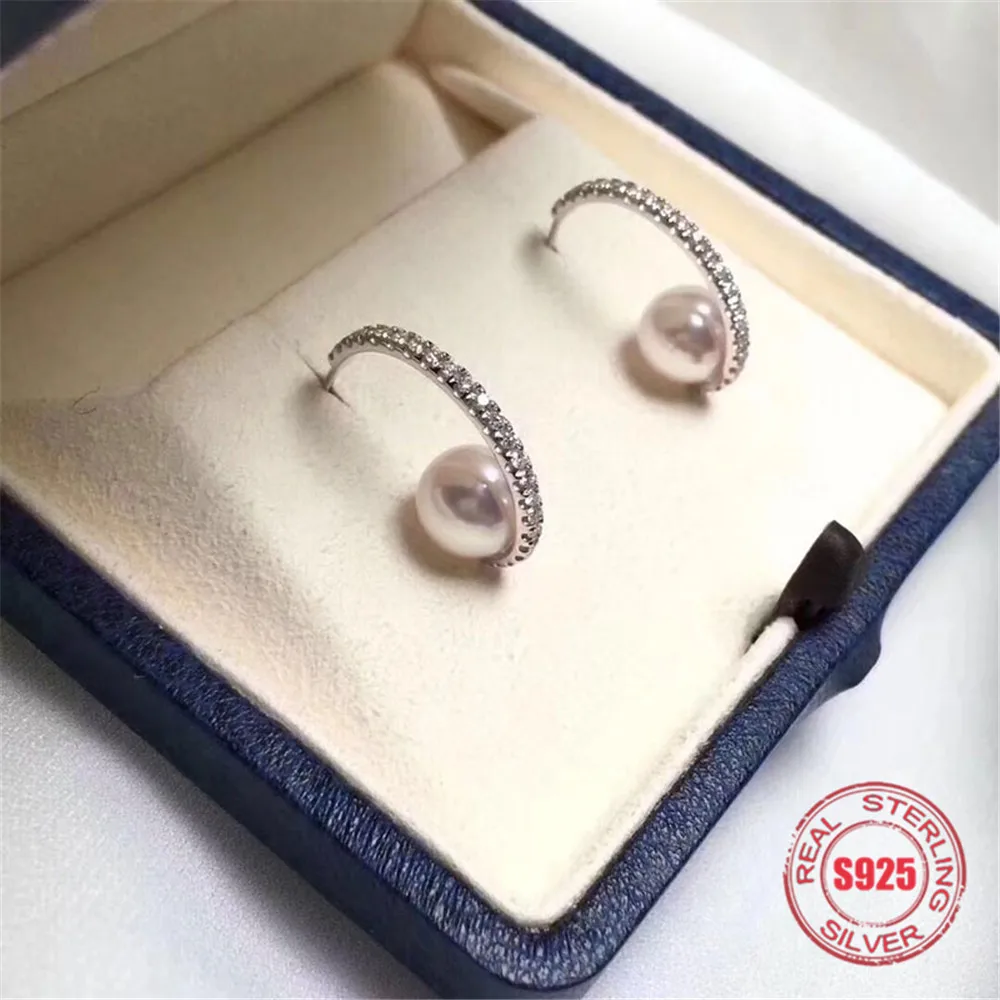 

Classic Pearl Earrings Mounting S925 Sterling Silver Earrings Hooks Dangle Fittings Handmade Craft Accessory