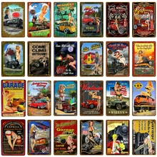 Винтажная сексуальная девушка металлические знаки булавка девушка с автомобилем Автобус Грузовик постер с поездом Гараж Декор стены Бар Паб Клуб человек пещера Ретро тарелка