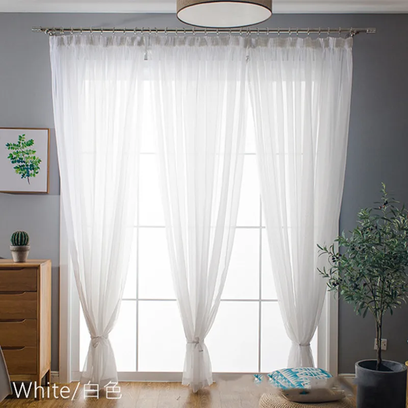 White organza purple blue voile screen solid drape panel sheer tulle window curtains for living room bedroom Wedding decoration | Дом и сад