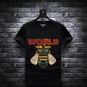 

Plus Size 7XL 2020 Fashion Bee Rhinestones Mens T Shirt Summer Streetwear Short Sleeve O Neck Slim Tshirts Men Tee Shirt Homme