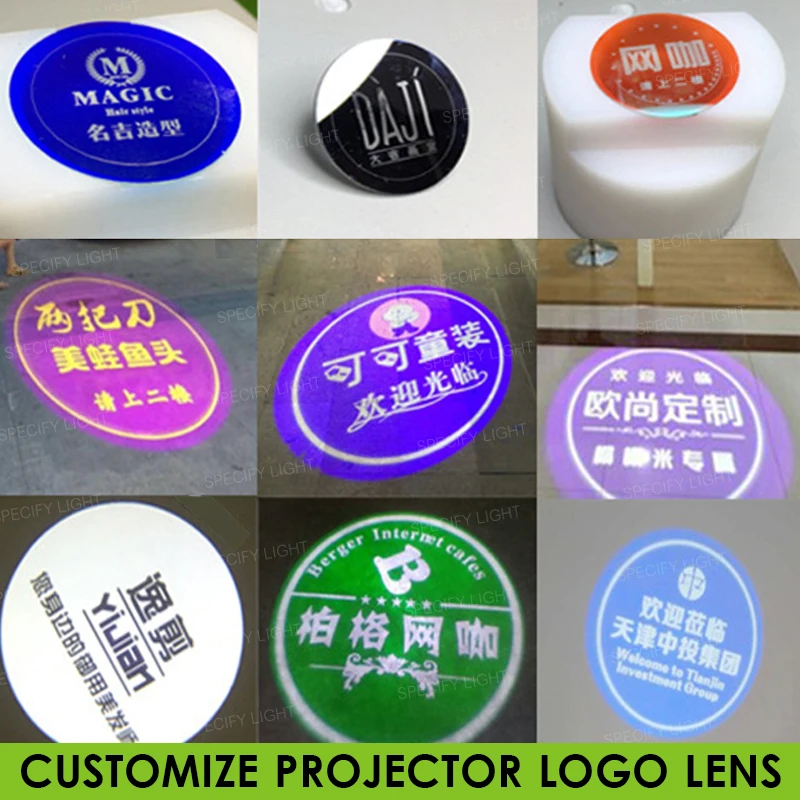 

Customized Logo projector glass lens 37mm-27mm diameter Shop Mall KTV Text Pattern Logo Advertising Lighting Gobo Projection