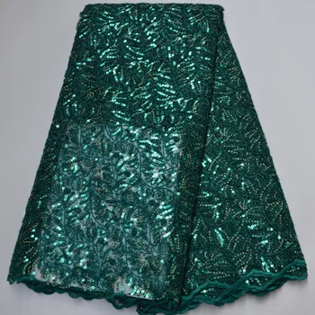 

(5yards/lot) high quality fully embroidered African French net lace fabric teal green tulle lace with sequins for party PL248