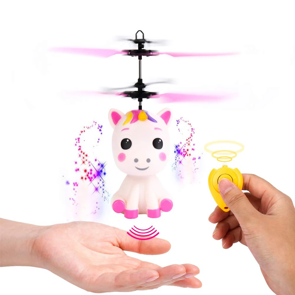 Flying Unicorn Toy With LED Light Hand Controlled Unicorn Helicopter Toy LED Light Infrared Induction Drone For Kids Flying Toy control helicopter