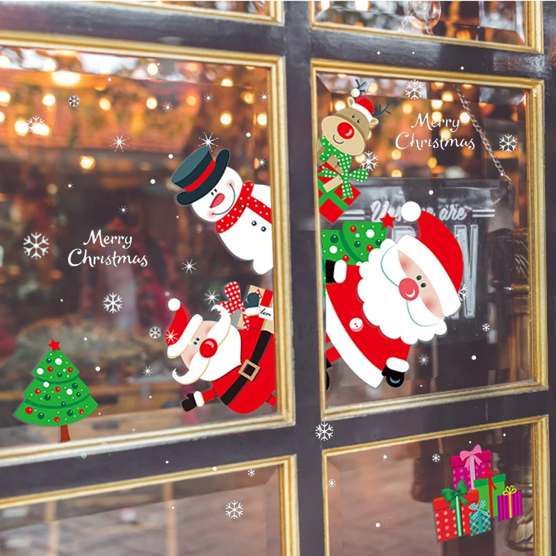 Рождественские украшения для дома наклейки на стену окна natal Navidad Рождество 2020