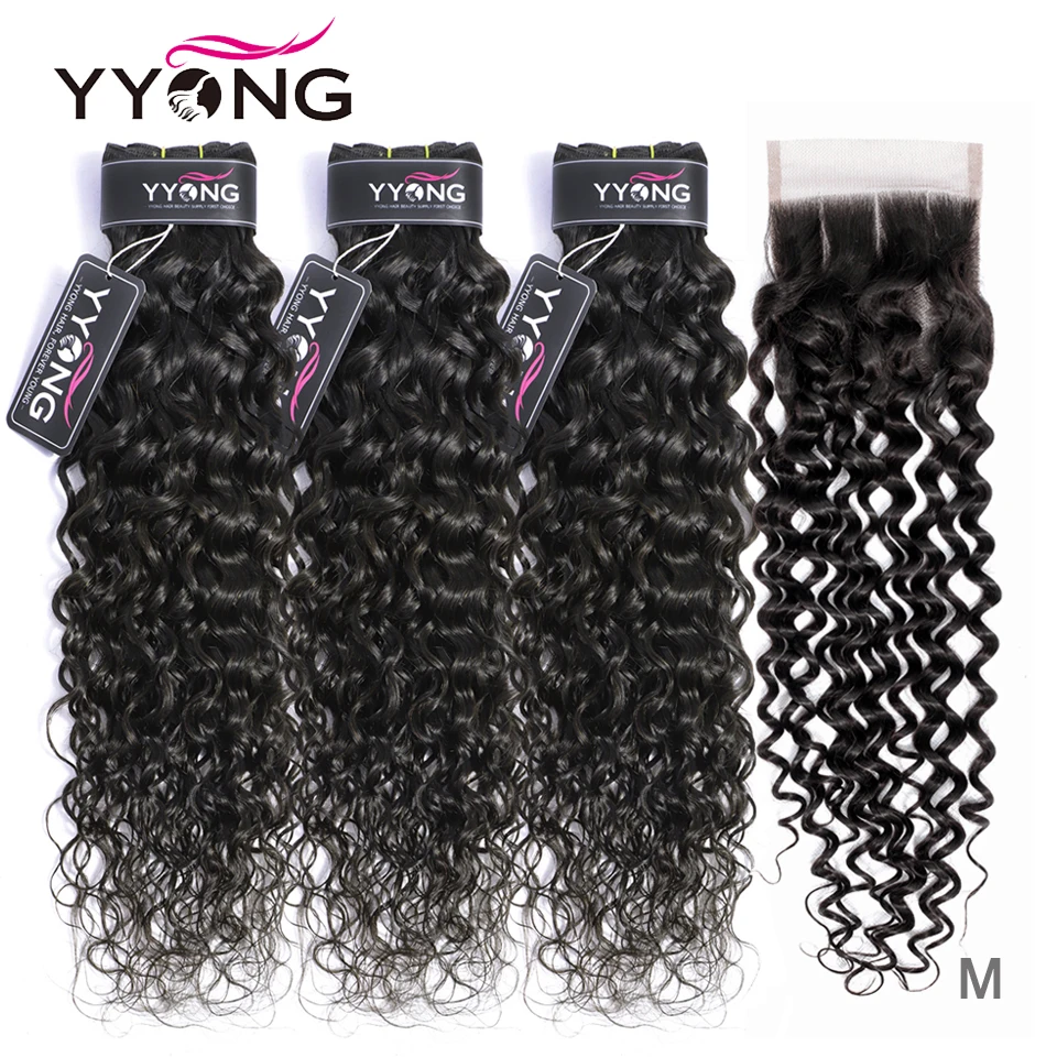 UNice Hair Kysiss Series Malaysian Water Wave Virgin Human Hair Extension 8-26inch 3 PCS Bundles with Closure Free Part