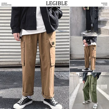 

LEGIBLE Spring Autumn Straight Cargo Pants Mens Casual Streetwear Joggers Pants Male Solid Loose Fashions Pants