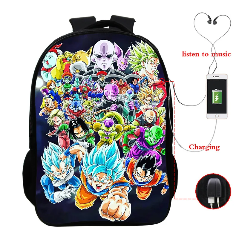 Горячая аниме Dragon Ball USB зарядка Рюкзак Супер Saiyan Torankusu Goku сумка для школы рюкзак для мужчин подростков книга Mochila - Цвет: photo colour