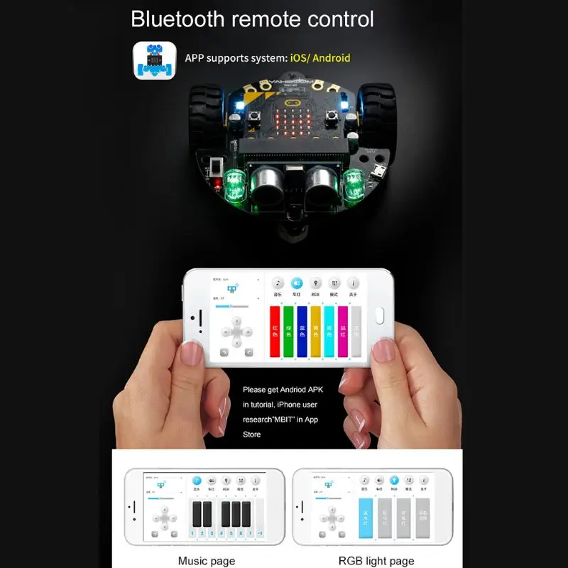 1Set Micro:bit Graphical Programming Robot Mobile Platform Smart Car V4.0 Support Line Patrol Ambient Light Accessories 667C