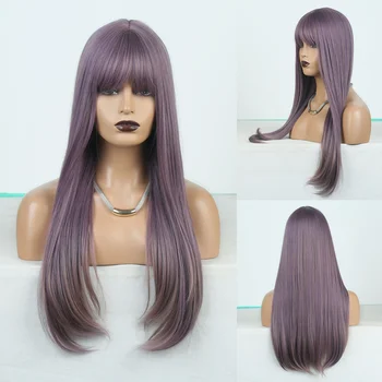 

RONGDUOYI Long Mix Color Synthetic Wig High Temperature Hair Wigs for Women Natural Wave Machine Made Wig with Bang Cosplay Wigs
