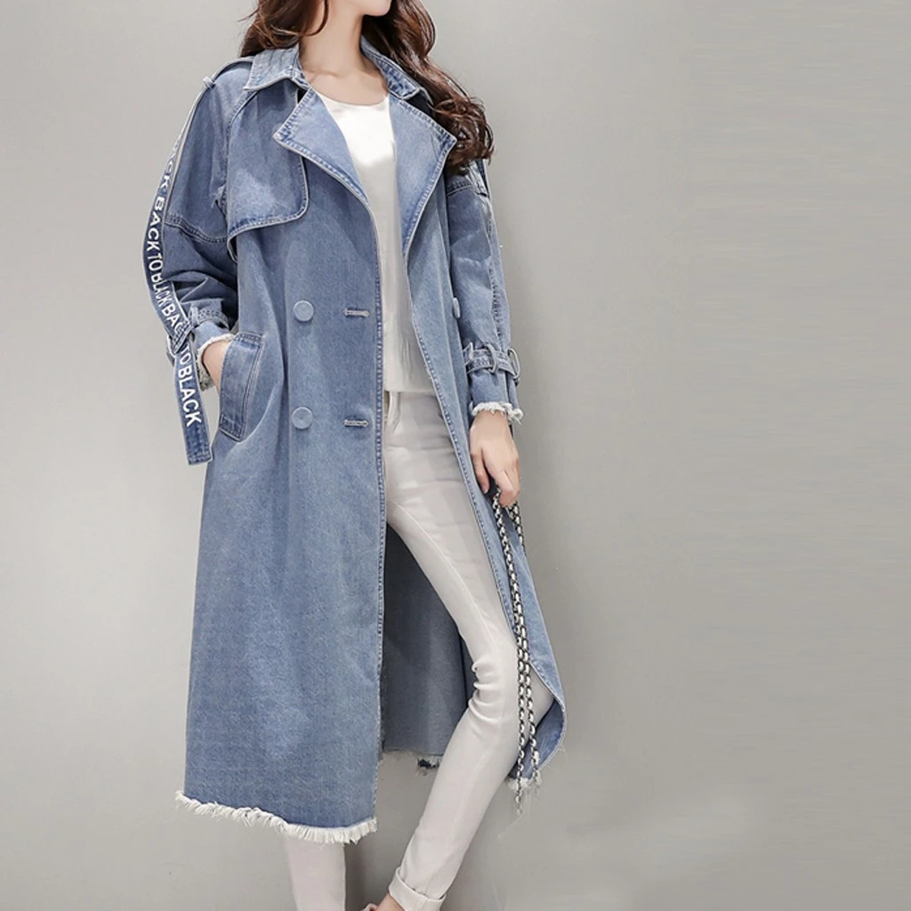 JAYCOSIN 2019 Plus Size Winter And Autumn Fashion Women Casual Solid Long Sleeve Denim Long Cardigan Jackets Outwear Coat 919