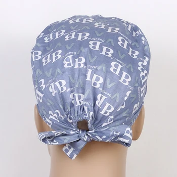 

2 Pieces Lace Up Men Women Printed Cotton Medical Cap Surgical Hat Scrub Cap