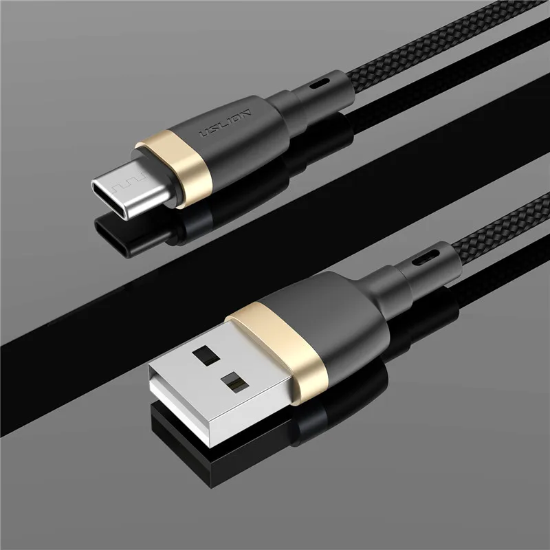 USLION 2m 1m 3A кабель usb type C Быстрая зарядка QC3.0 USB C кабель для мобильного телефона для устройств usb type-C зарядное устройство для Xiaomi huawei - Цвет: Gold