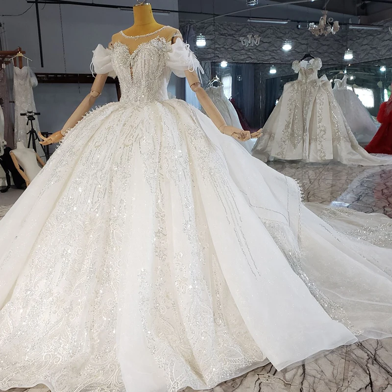 HTL2269 Plus Size Wedding Dresses Lace Applique Shiny Glitters Luxury Wedding Dress 2021 New Robe De MariéE BohèMe ChampêTre 3