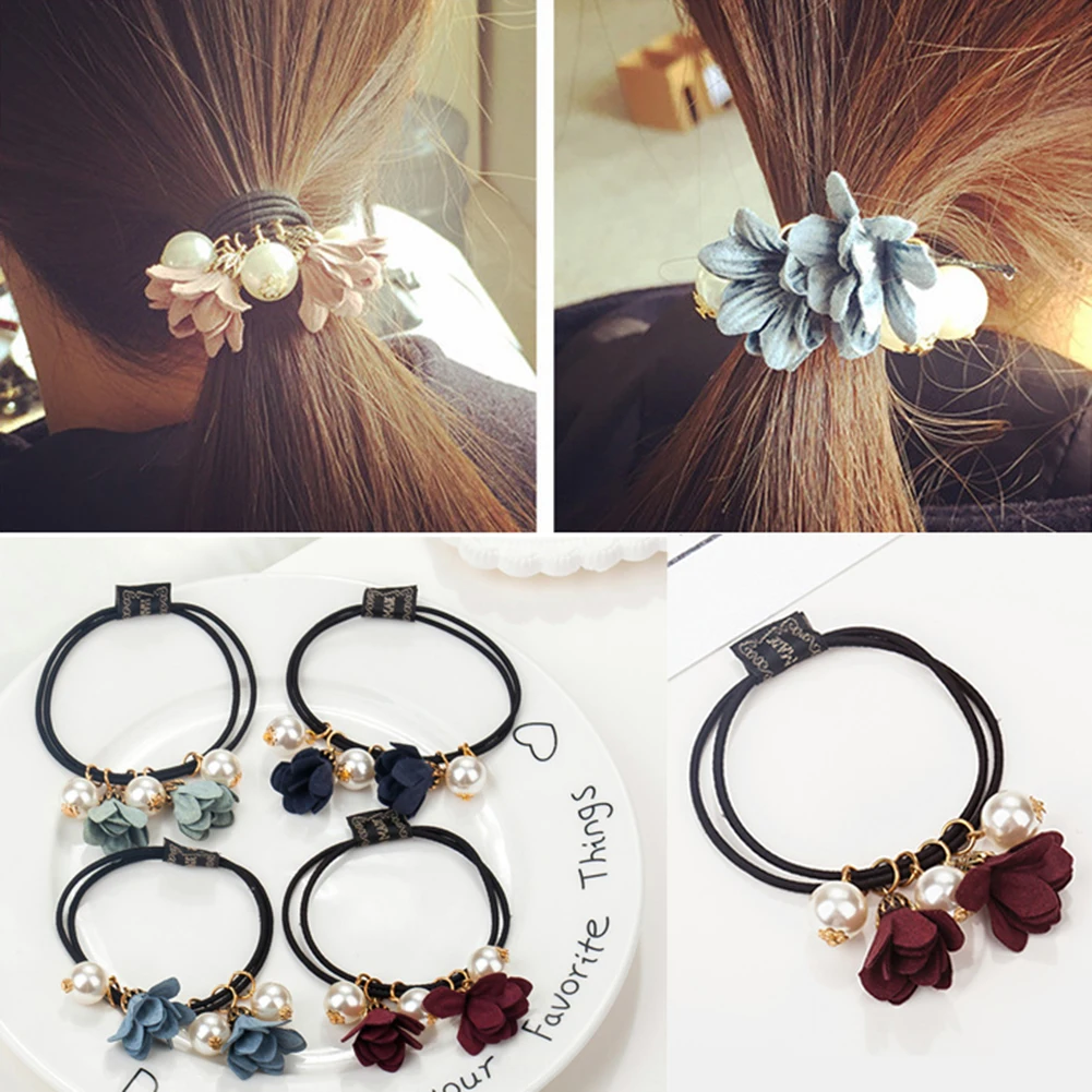 

4Colors High Quality Cloth Flower Shape Elastic Hair Bands Hair Rope Popular Women Girls Rubber bands Hair Ring Hot Sale