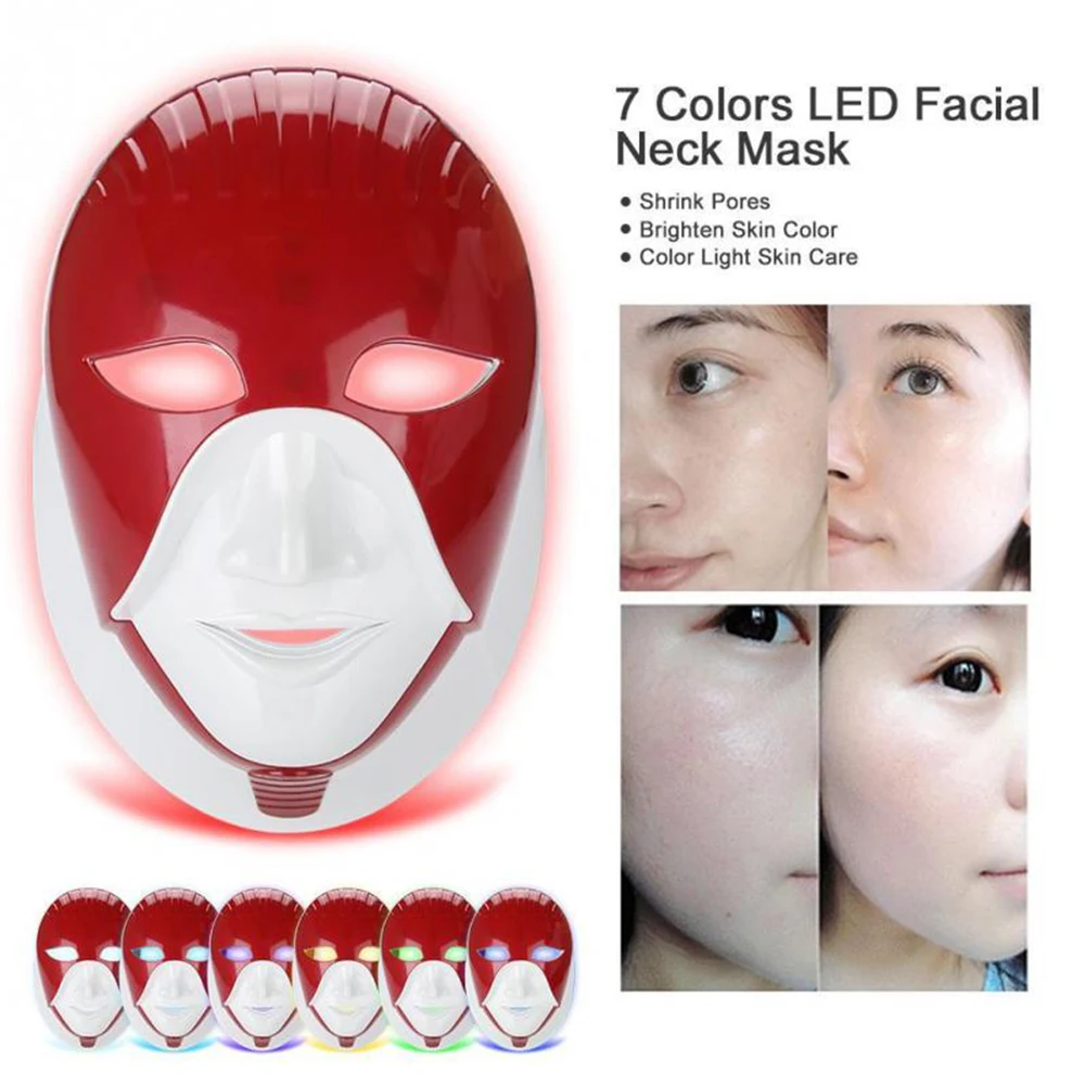 7 цветов светодиодный маска для лица светодиодный фотон уход за кожей лица маска машина светильник для лечения акне с вырезом для стягивания кожи Красота по уходу за кожей