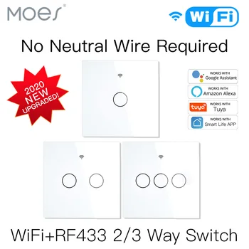 

NEW WiFi Smart Light Switch RF433 No Neutral Wire Single Fire Smart Life Tuya App Control Works with Alexa Google Home 220V EU