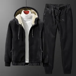 Ensemble de survêtements en polaire pour homme, sweat à capuche et pantalon épais, avec fermeture éclair, tenue de sport, nouvelle collection hiver 