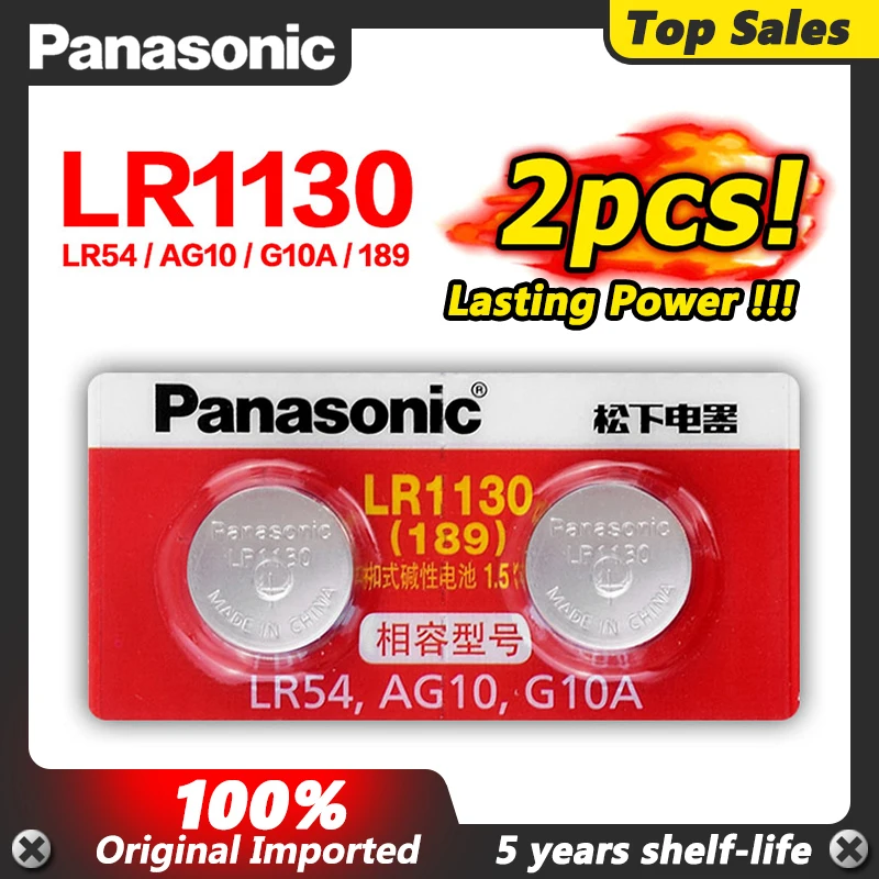 2 шт./лот батарея 1 5 В AG10 100% оригинал Panasonic LR1130 Щелочная Кнопка 389 LR54 SR54 SR1130W 189 |