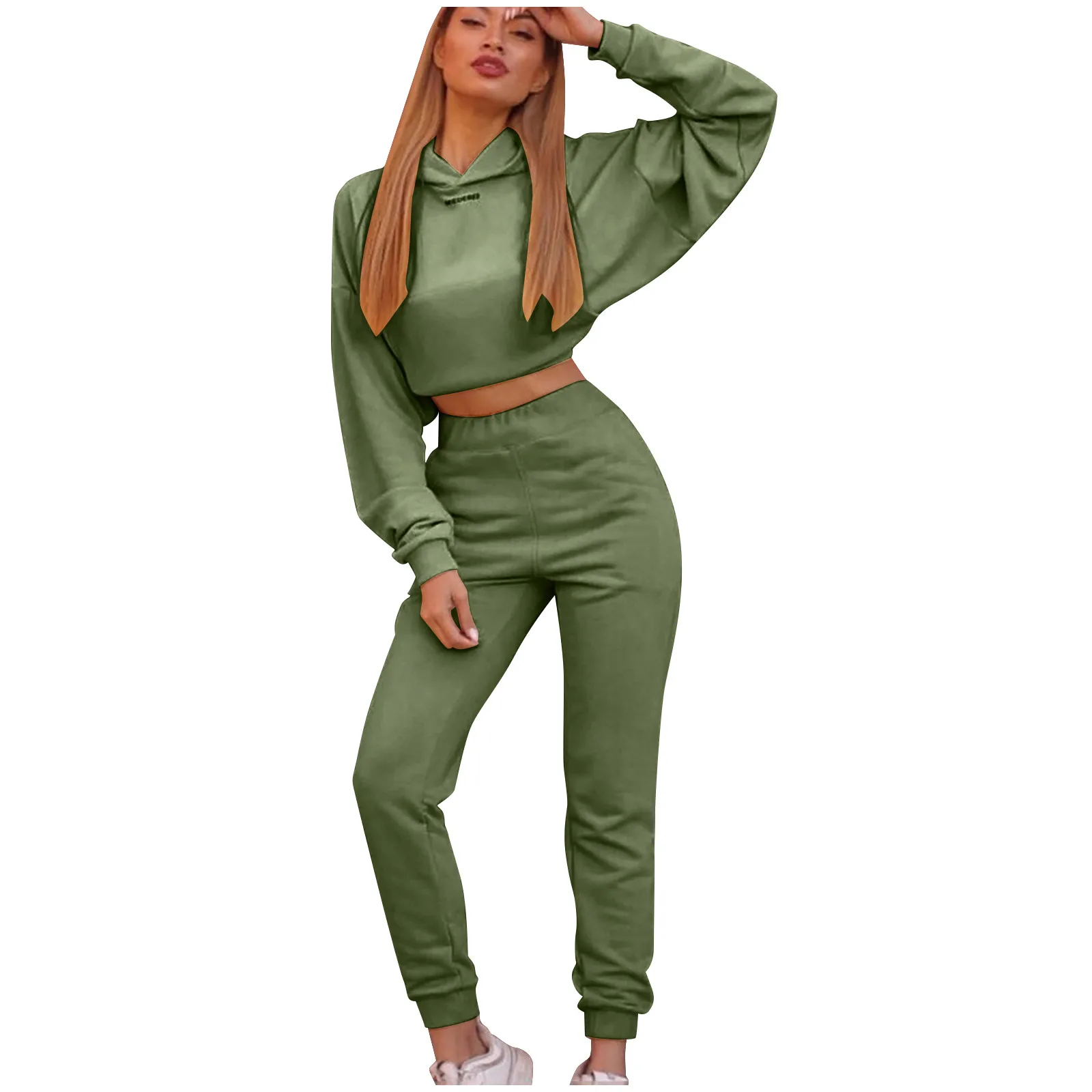 Women Hoodie Two Piece Set Casual Long Sleeve Solid Pullover Top+ Jogging Pants Suit 2021 Elastic Female Tracksuit Sportwear 2