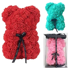 Сделай Сам 25 см плюшевый медведь розы с коробкой Искусственные из ПЭ цветок медведь Роза День святого Валентина для девушки женщины жена подарок на день матери