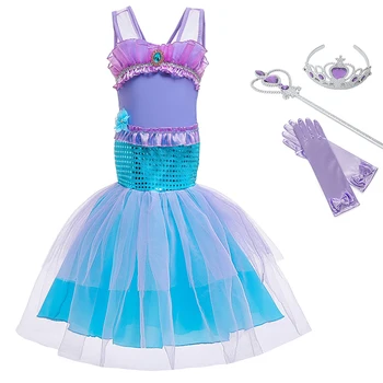 

Pearl Diary The Little Mermaid Princess Ariel Dress Cosplay Costume for Girl Party Fancy Sequin Floral Gown Kids Halloween Dress