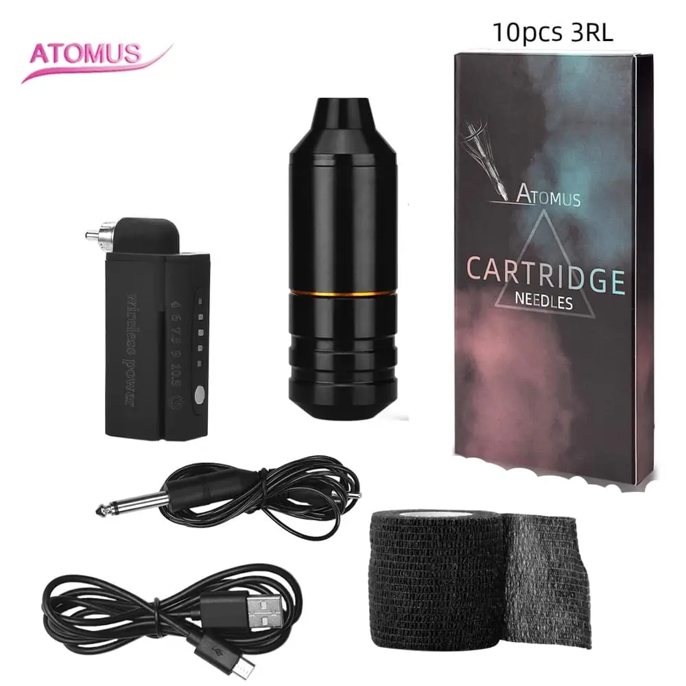 

ATOMUS Tattoo Pen Rotary Motor Short Tattoo Gun Machine with Wireless Power RCA Clip cord Tattooist Body Art