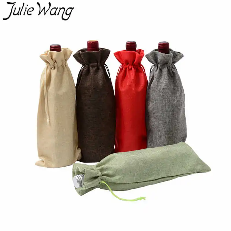 Julie Wang 10 шт. льняная бутылка на шнурке мешочек для украшений Рождественский подарок на свадьбу сумки упаковка сумка модное хранение денег