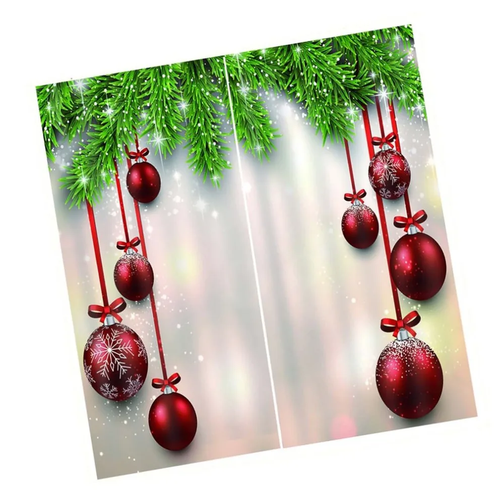 Living Room Decorative Curtain Christmas Red Ball Christmas Decoration Full Blackout Hook Curtain Print Curtain Bedroom
