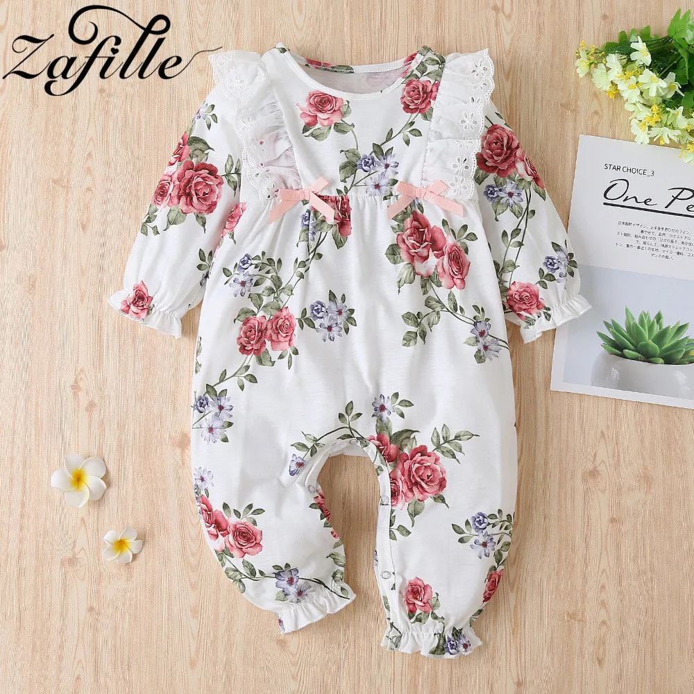 

ZAFILLE Baby Girl Clothes Ruffle Long Sleeve Floral Print Jumpsuit Newborn Baby Clothes Autumn Winter Girl Romper Kids Clothes