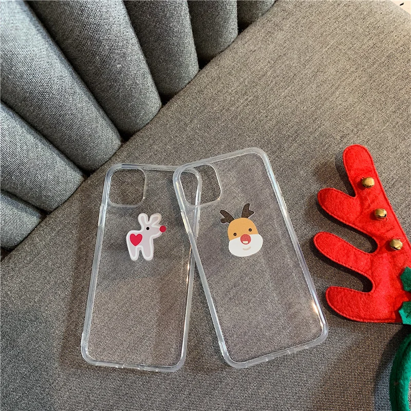 

Case Christmas deer head soft back covers for iphone 11 Pro Max x xs max 8 7 6 6S Plus transparent elk clear candy color coque