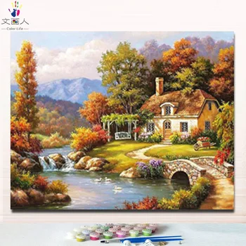 

Coloring by numbers landscape pictures coloring oil paintings by numbers with paint package on canvas artwork for hoom decor