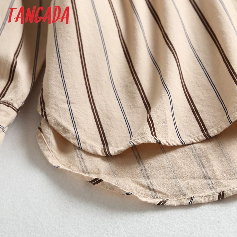 Tangada модная женская винтажная полосатая хлопковая блуза с длинным рукавом большого размера, женская рубашка свободного кроя, Женские повседневные топы BAO17