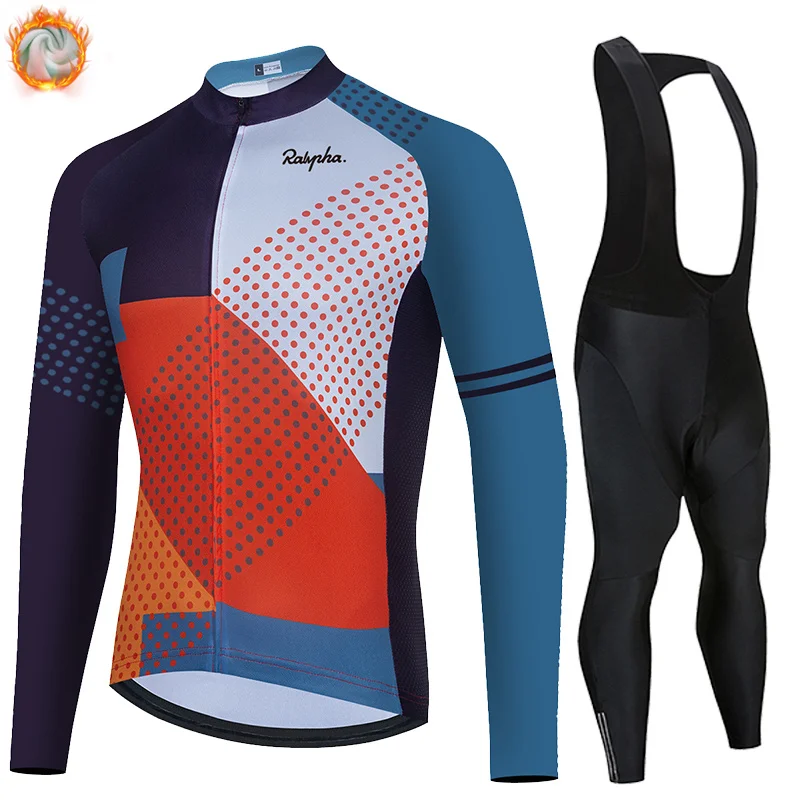 

2021 Ralvpha Creative pattern Men's Warm Fleece Cycling Clothing Suit Winter Cycling Clothing Long-sleeved Suit Ropa Ciclismo