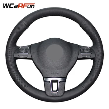 

WCaRFun Black Artificial Leather Car Steering Wheel Cover for Volkswagen Passat B7 Passat CC Gol Tiguan Touran Mk6 MK5