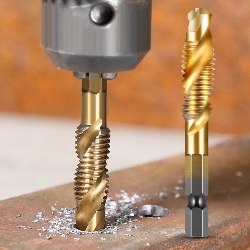 6Pcs/lot Tap Drill Bits 1/4 inch HSS Hex Shank Titanium Coated Thread Screw Tapping Drilling