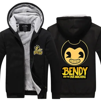 

2019 Fashion New Bendy and the Ink Machine Winter Zipper Hoodie Sweatshirt Men Jacket Popular Print Thicken Comfortable Game Coa