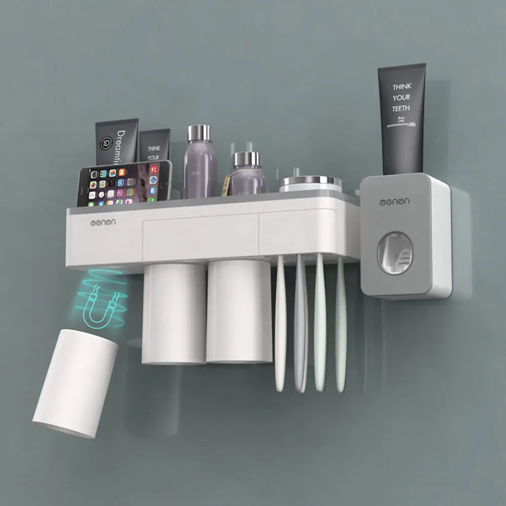 

Portable Toothpaste Squeezer Magnetic Toothbrush Holder with Cups Bathroom Accessories Storage Nail Free Creative Home Tools #