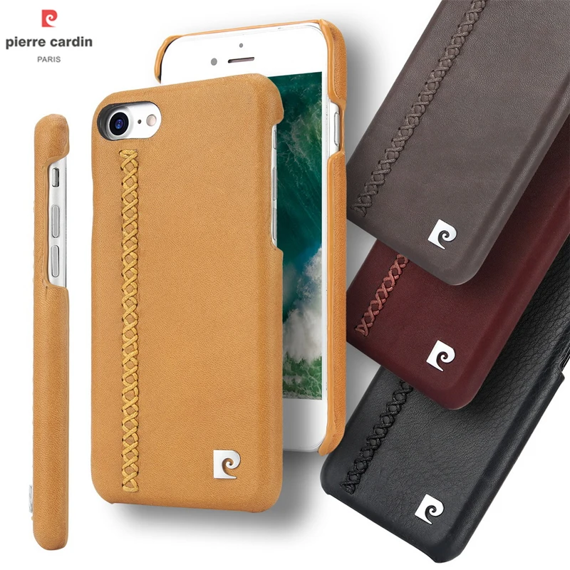 

Pierre Cardin Handmade Stitching Genuine Leather Phone Case Cover For iPhone 8/ 8 Plus/ 7/ 7 Plus Vintage Protection Back Case