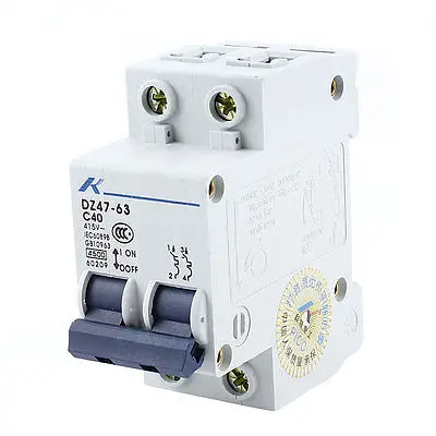 

4500A Breaking Capacity Dual Pole Miniature Circuit Breaker AC 415V 40Amp