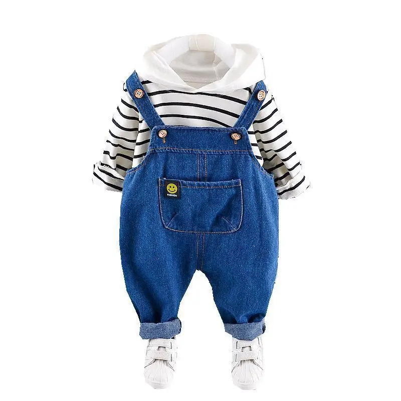 

Spring Autumn Children Casual Clothes Baby Boys Girls Cartoon Striped Hooded T Shirt Jeans Pants 2pcs/set Kids Infant Sportswear