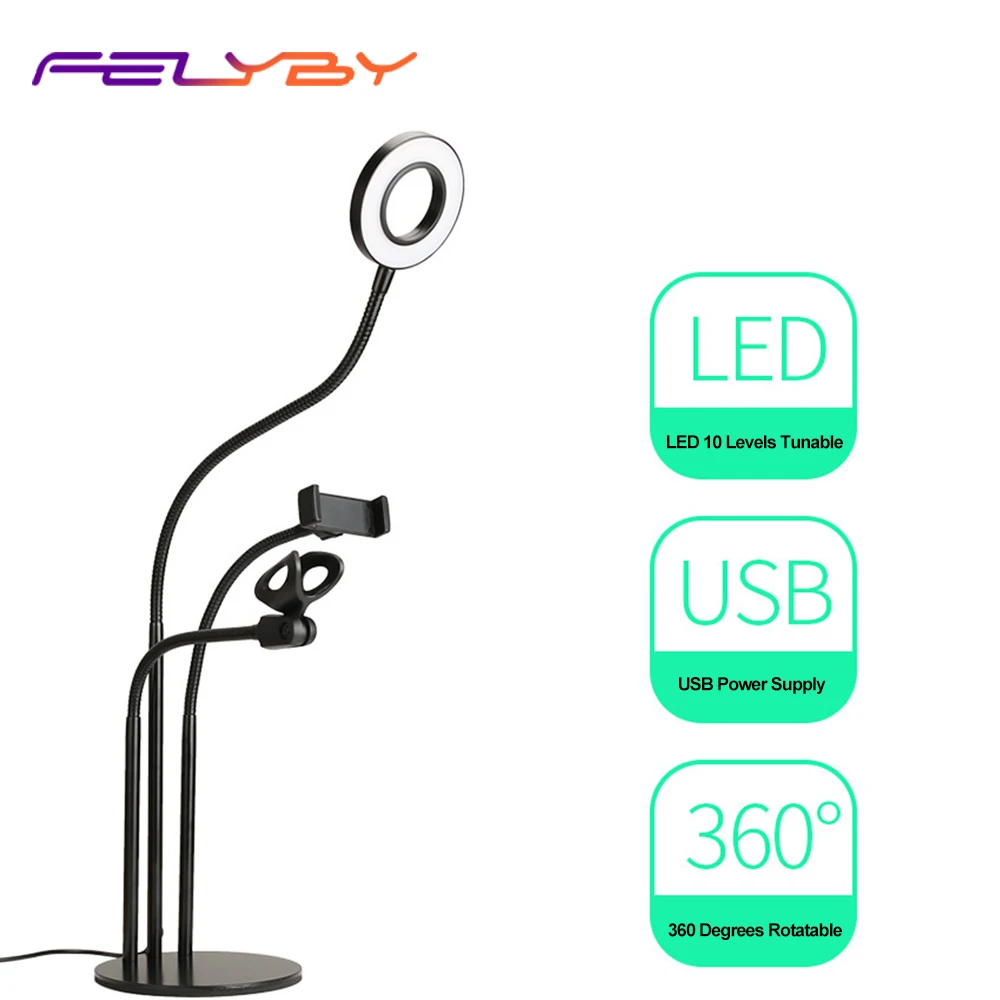 FELYBY светодиодный кронштейн для заполсветильник 360 регулируемое USB крепление Youtube