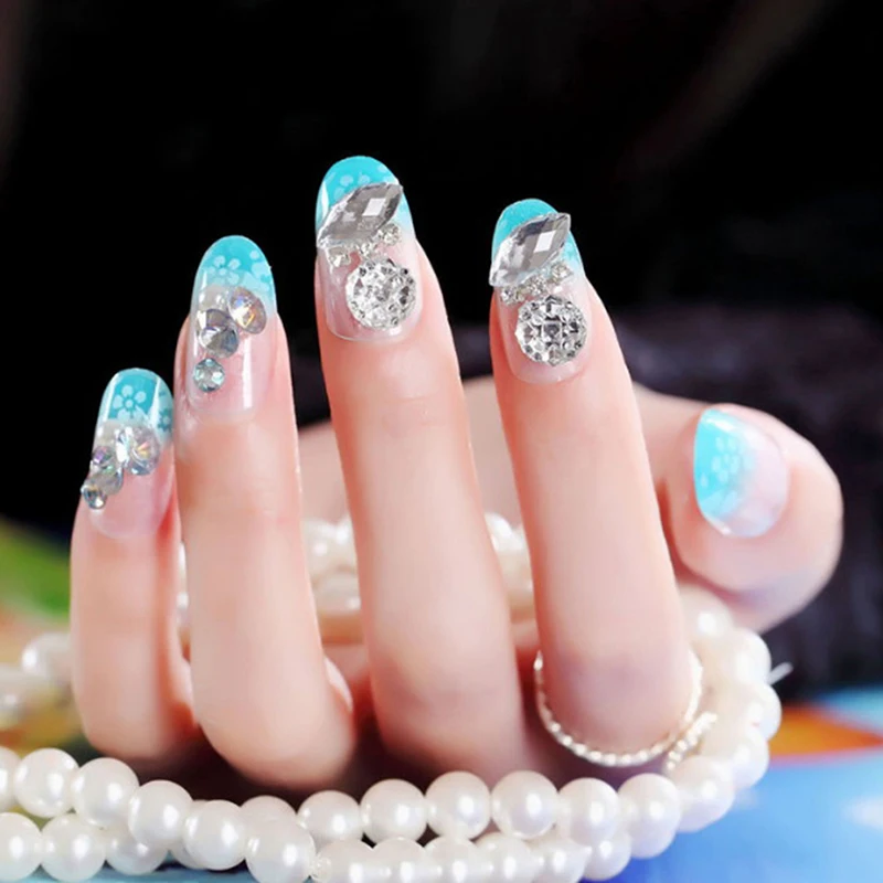 24 шт. Элегантные Синие накладные ногти короткие Розовые Овальные Длинные для