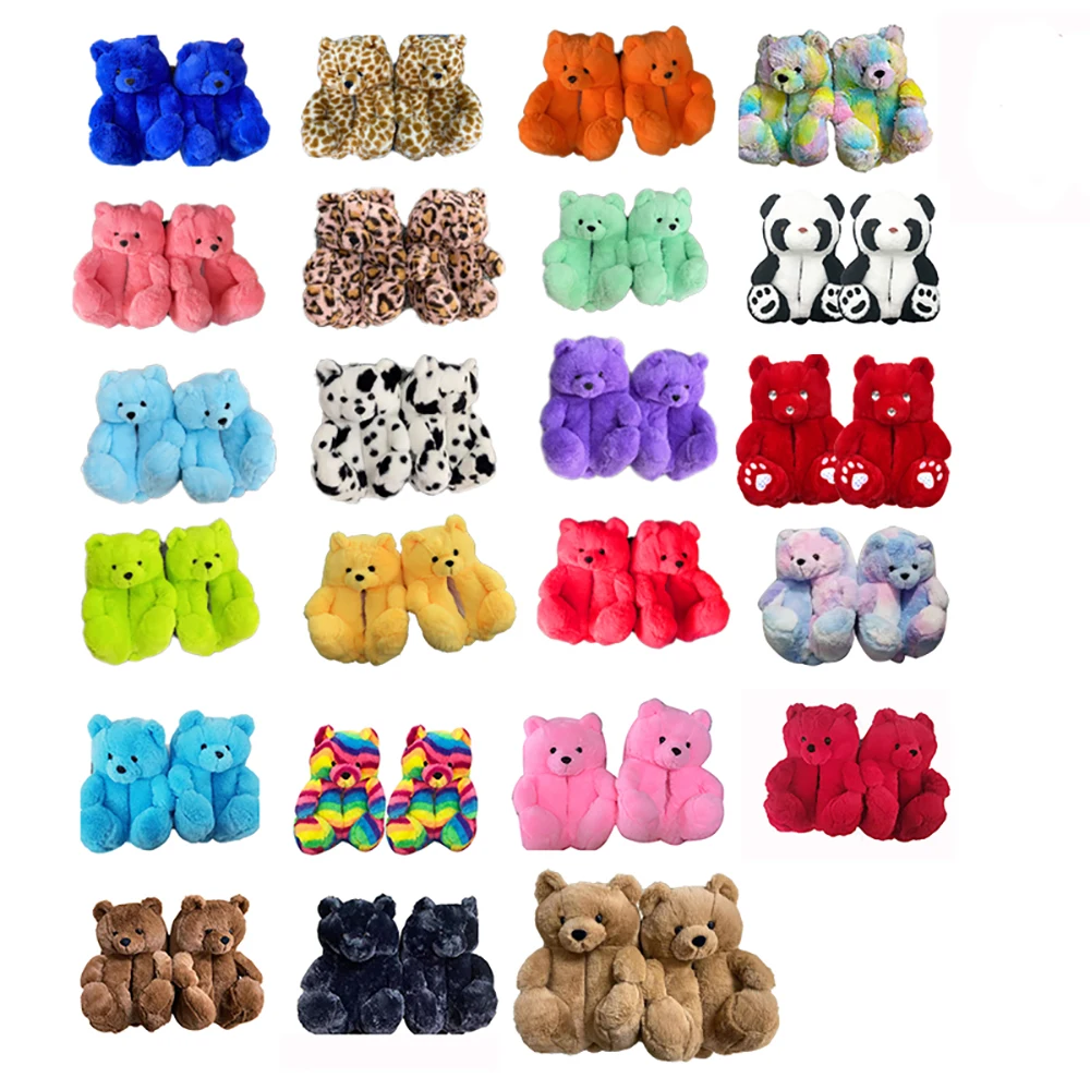 Las mujeres de interior suave antideslizante de piel sintética zapatillas lindas cálido invierno zapatos de dibujos animados de peluche de felpa oso de peluche zapatillas EUR 36-40US 6-9