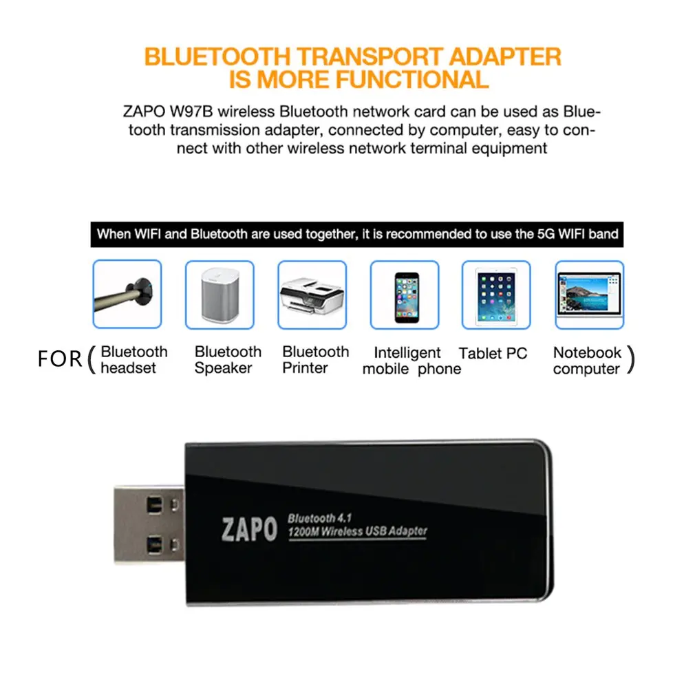 ZAPO 1200M wifi анти-помехи 2,4 GHz & 5,8 GHz Интеллектуальный двухдиапазонный AC беспроводной сетевой адаптер с Bluetooth 4,1 Лидер продаж