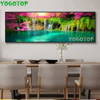 

large beautiful natural scenery diy diamond painting waterfall pink tree full mosaic diamond embroidery 5D handmade art YY4550