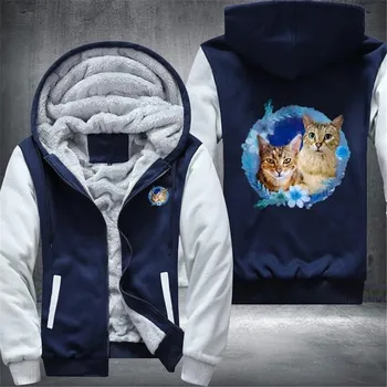 

Two Cats Painting Mens Fleece Winter Hoodies 2020 New Casual Sweatshirts Hoody Zipper Jackets Sportswear Thicken Warm Outwear