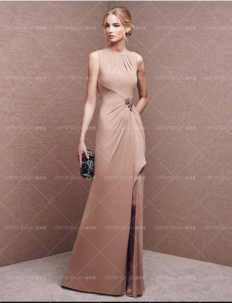 Новый дизайн, длинные сексуальные шифоновые платья цвета шампанского с открытой спиной и разрезом спереди